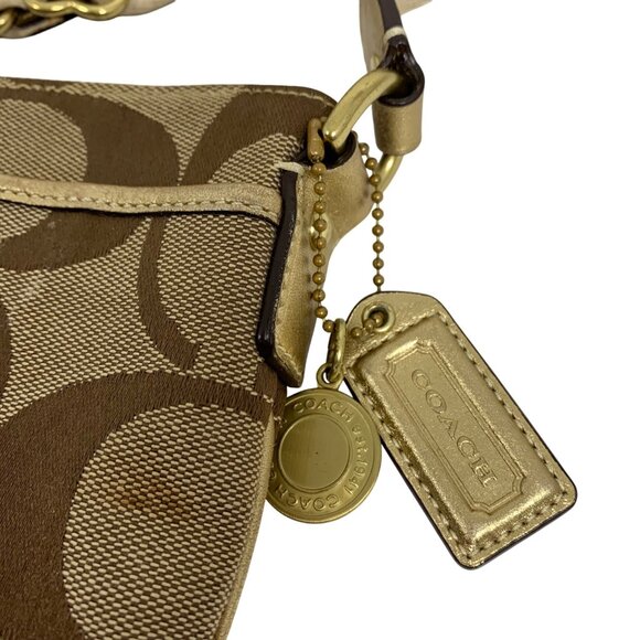 Coach Signature Logo Tan Jacquard Gold 40758 Swingpack Crossbody Shoulder Bag - Picture 2 of 16
